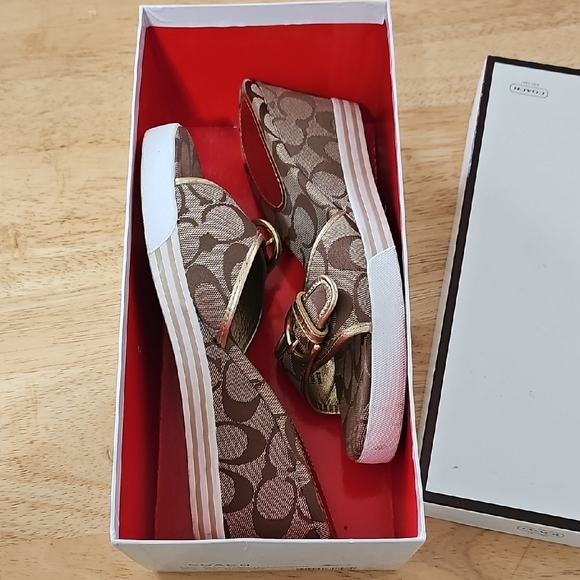 Coach Women's Brown Wedge Sandals - Picture 14 of 14